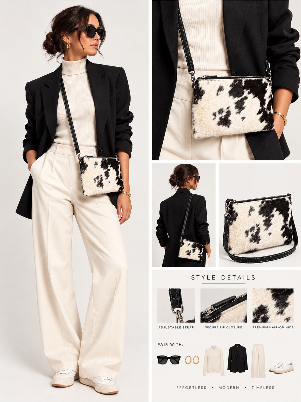 Montana West Hair-On front Cowhide Leather on Back Crossbody and Clutch